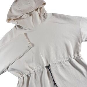 Varley Hoodie Women Small Cream Drawstring Waist Mock Neck Face Cover Pullover